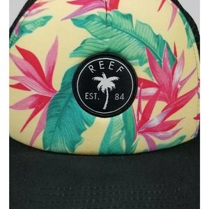 Reef Unisex Hat Cap Tropical Floral Black Yellow Snapback